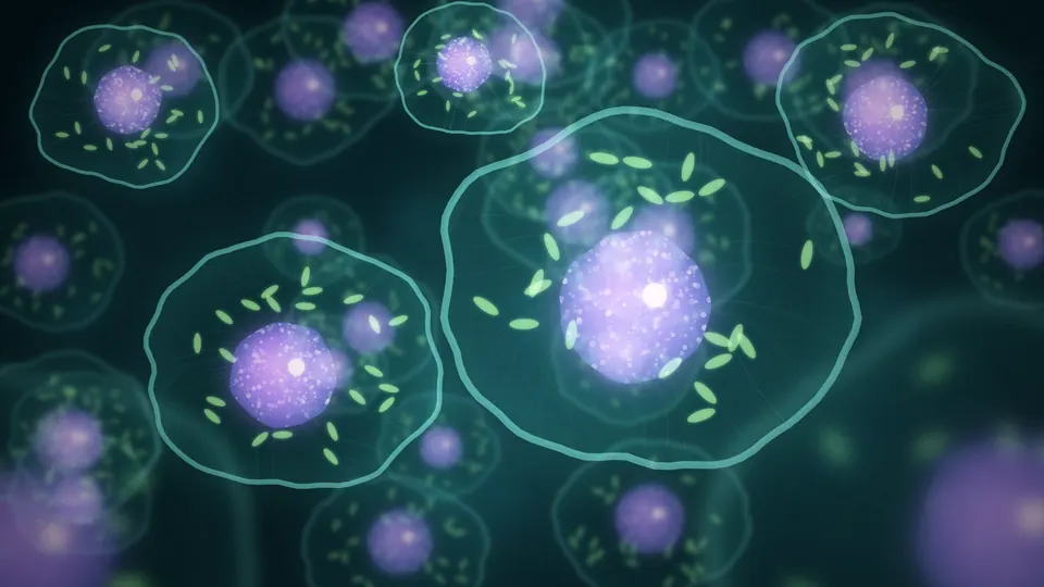 Zellkerne unter dem Fluoreszenzmikroskop als Sinnbild für Genregulation